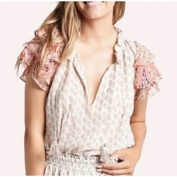 Misa Los Angeles flutter sleeve pattern mix top 17927 - Picture 2 of 12